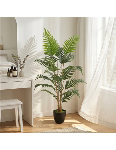 HOMCOM Artificial Fern Topiary Tree, Realistic Artificial Plant in Cement Pot, Fake Plant, 120cm