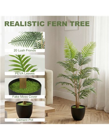 HOMCOM Artificial Fern Topiary Tree, Realistic Artificial Plant in Cement Pot, Fake Plant, 120cm
