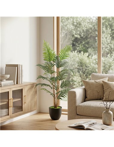 HOMCOM Artificial Fern Topiary Tree, Realistic Artificial Plant in Cement Pot, Fake Plant, 120cm