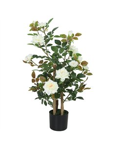 HOMCOM 90cm Artificial Rose Tree, Decorative Fake Plant with 344 Silk Leaves 17 Flowers for Outdoor Indoor Decor, White