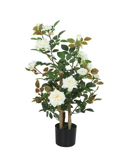 HOMCOM 90cm Artificial Rose Tree, Decorative Fake Plant with 344 Silk Leaves 17 Flowers for Outdoor Indoor Decor, White - pic 192811 | FastDaddyshop