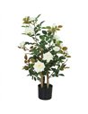 HOMCOM 90cm Artificial Rose Tree, Decorative Fake Plant with 344 Silk Leaves 17 Flowers for Outdoor Indoor Decor, White