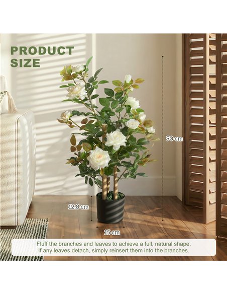 HOMCOM 90cm Artificial Rose Tree, Decorative Fake Plant with 344 Silk Leaves 17 Flowers for Outdoor Indoor Decor, White - pic 192813 | FastDaddyshop