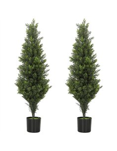 HOMCOM Set of 2 Decorative Artificial Plants Cypress in Weighted Pot, Fake Plant with 564 Leaves, 90cm