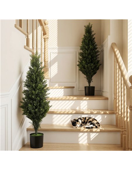 HOMCOM Set of 2 Decorative Artificial Plants Cypress in Weighted Pot, Fake Plant with 564 Leaves, 90cm - pic 192821 | FastDaddyshop