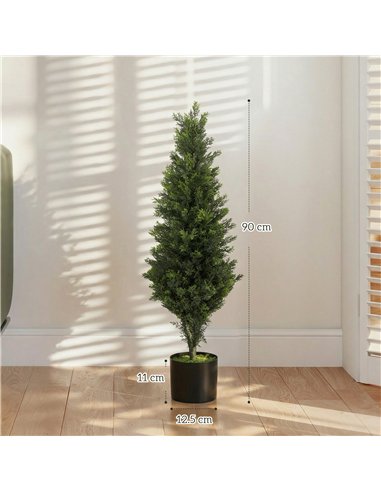 HOMCOM Set of 2 Decorative Artificial Plants Cypress in Weighted Pot, Fake Plant with 564 Leaves, 90cm