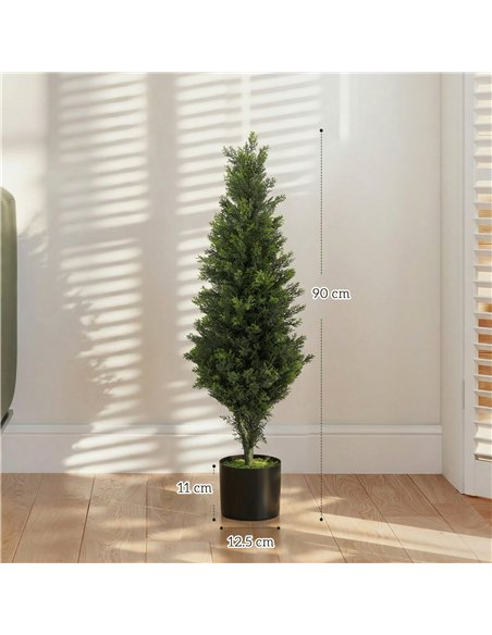 HOMCOM Set of 2 Decorative Artificial Plants Cypress in Weighted Pot, Fake Plant with 564 Leaves, 90cm - pic 192822 | FastDaddyshop
