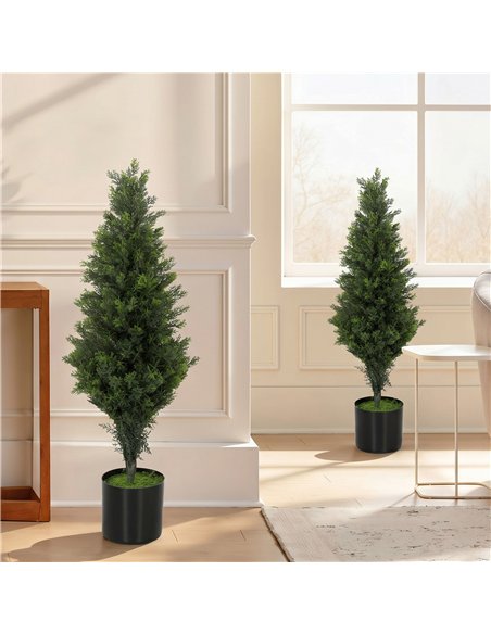 HOMCOM Set of 2 Decorative Artificial Plants Cypress in Weighted Pot, Fake Plant with 564 Leaves, 90cm - pic 192827 | FastDaddyshop