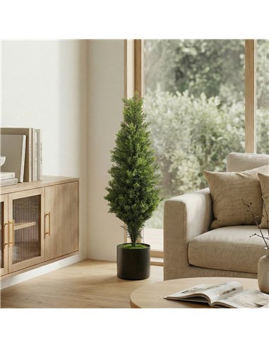 HOMCOM Set of 2 Decorative Artificial Plants Cypress in Weighted Pot, Fake Plant with 564 Leaves, 90cm