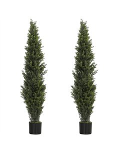 HOMCOM Set of 2 Decorative Artificial Plants Cypress in Weighted Pot, Fake Plant with 2035 Leaves, 150 cm
