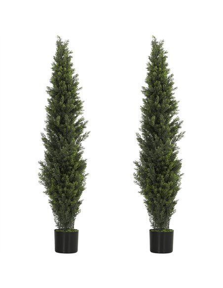 HOMCOM Set of 2 Decorative Artificial Plants Cypress in Weighted Pot, Fake Plant with 2035 Leaves, 150 cm - pic 192829 | FastDaddyshop