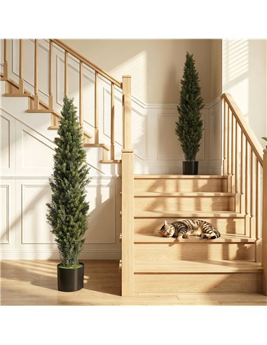 HOMCOM Set of 2 Decorative Artificial Plants Cypress in Weighted Pot, Fake Plant with 2035 Leaves, 150 cm