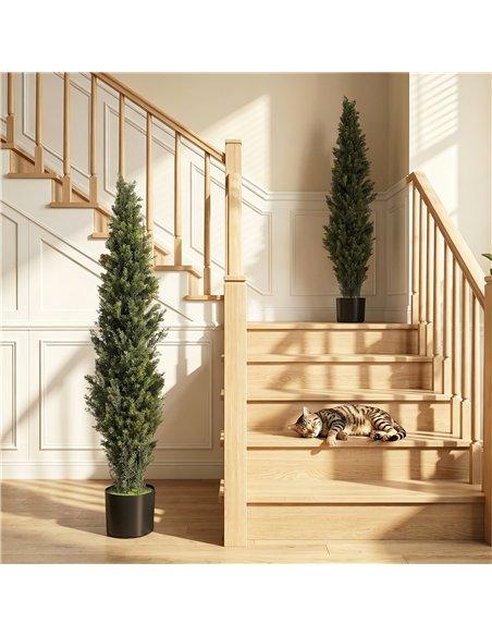 HOMCOM Set of 2 Decorative Artificial Plants Cypress in Weighted Pot, Fake Plant with 2035 Leaves, 150 cm - pic 192830 | FastDaddyshop