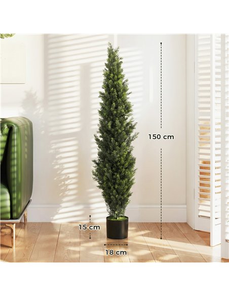 HOMCOM Set of 2 Decorative Artificial Plants Cypress in Weighted Pot, Fake Plant with 2035 Leaves, 150 cm - pic 192831 | FastDaddyshop