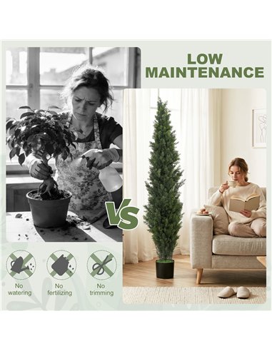 HOMCOM Set of 2 Decorative Artificial Plants Cypress in Weighted Pot, Fake Plant with 2035 Leaves, 150 cm