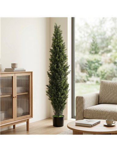 HOMCOM Set of 2 Decorative Artificial Plants Cypress in Weighted Pot, Fake Plant with 2035 Leaves, 150 cm