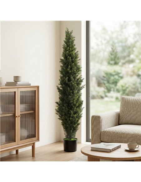 HOMCOM Set of 2 Decorative Artificial Plants Cypress in Weighted Pot, Fake Plant with 2035 Leaves, 150 cm - pic 192835 | FastDaddyshop