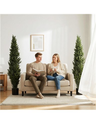 HOMCOM Set of 2 Decorative Artificial Plants Cypress in Weighted Pot, Fake Plant with 2035 Leaves, 150 cm