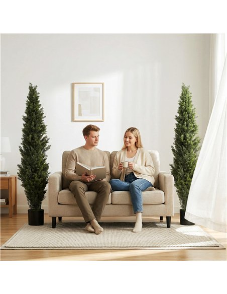 HOMCOM Set of 2 Decorative Artificial Plants Cypress in Weighted Pot, Fake Plant with 2035 Leaves, 150 cm - pic 192837 | FastDaddyshop