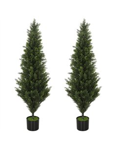 HOMCOM Set of 2 Decorative Artificial Plants Cypress in Weighted Pot, Fake Plant with 1092 Leaves, 120 cm