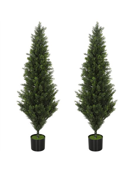 HOMCOM Set of 2 Decorative Artificial Plants Cypress in Weighted Pot, Fake Plant with 1092 Leaves, 120 cm - pic 192838 | FastDaddyshop