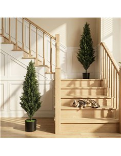 HOMCOM Set of 2 Decorative Artificial Plants Cypress in Weighted Pot, Fake Plant with 1092 Leaves, 120 cm 2