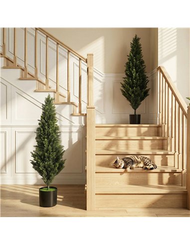 HOMCOM Set of 2 Decorative Artificial Plants Cypress in Weighted Pot, Fake Plant with 1092 Leaves, 120 cm