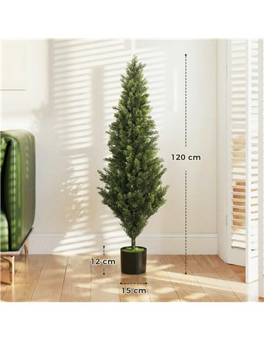 HOMCOM Set of 2 Decorative Artificial Plants Cypress in Weighted Pot, Fake Plant with 1092 Leaves, 120 cm