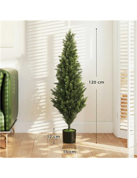 HOMCOM Set of 2 Decorative Artificial Plants Cypress in Weighted Pot, Fake Plant with 1092 Leaves, 120 cm - pic 192840 | FastDaddyshop