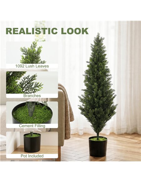 HOMCOM Set of 2 Decorative Artificial Plants Cypress in Weighted Pot, Fake Plant with 1092 Leaves, 120 cm - pic 192841 | FastDaddyshop