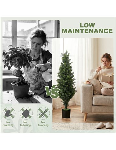 HOMCOM Set of 2 Decorative Artificial Plants Cypress in Weighted Pot, Fake Plant with 1092 Leaves, 120 cm