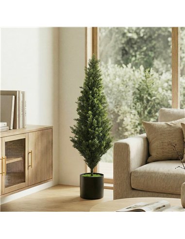 HOMCOM Set of 2 Decorative Artificial Plants Cypress in Weighted Pot, Fake Plant with 1092 Leaves, 120 cm