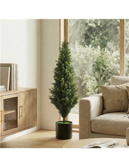 HOMCOM Set of 2 Decorative Artificial Plants Cypress in Weighted Pot, Fake Plant with 1092 Leaves, 120 cm - pic 192844 | FastDaddyshop