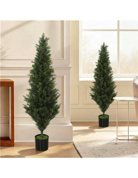 HOMCOM Set of 2 Decorative Artificial Plants Cypress in Weighted Pot, Fake Plant with 1092 Leaves, 120 cm - pic 192845 | FastDaddyshop