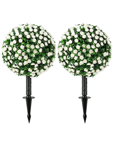 HOMCOM Artificial Rose Topiary UV Resistant, 2-Pack Fake Plants, 55 cm, White - pic 192847 | FastDaddyshop