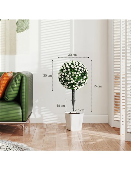 HOMCOM Artificial Rose Topiary UV Resistant, 2-Pack Fake Plants, 55 cm, White - pic 192849 | FastDaddyshop