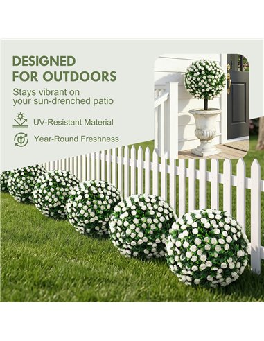 HOMCOM Artificial Rose Topiary UV Resistant, 2-Pack Fake Plants, 55 cm, White