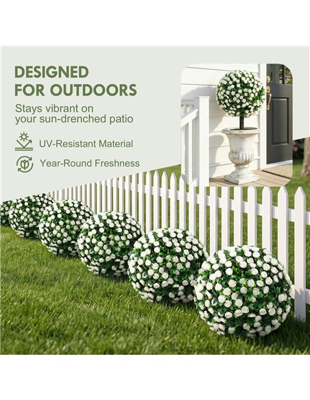 HOMCOM Artificial Rose Topiary UV Resistant, 2-Pack Fake Plants, 55 cm, White - pic 192850 | FastDaddyshop