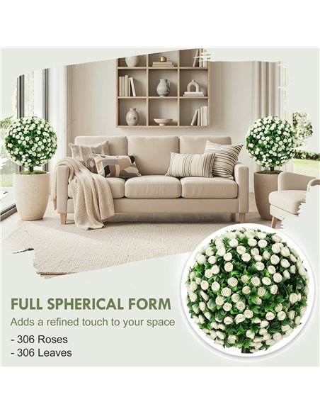 HOMCOM Artificial Rose Topiary UV Resistant, 2-Pack Fake Plants, 55 cm, White - pic 192853 | FastDaddyshop