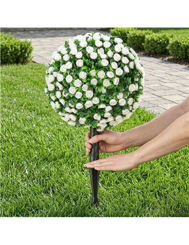 HOMCOM Artificial Rose Topiary UV Resistant, 2-Pack Fake Plants, 55 cm, White