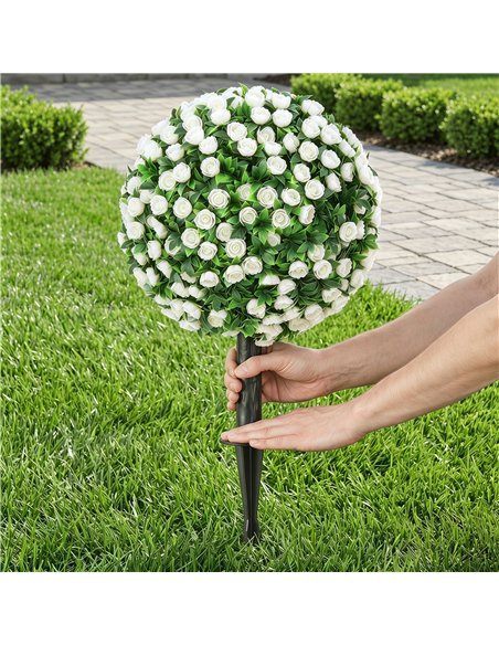 HOMCOM Artificial Rose Topiary UV Resistant, 2-Pack Fake Plants, 55 cm, White - pic 192854 | FastDaddyshop