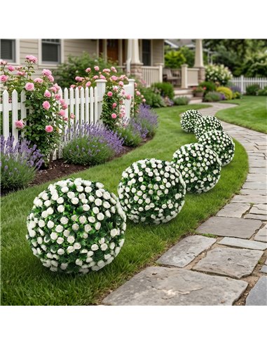 HOMCOM Artificial Rose Topiary UV Resistant, 2-Pack Fake Plants, 55 cm, White