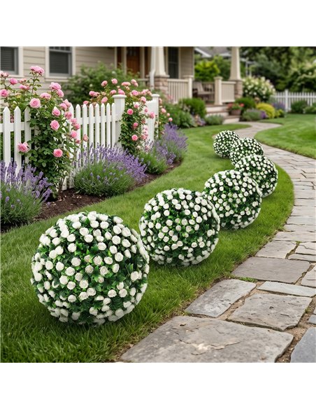 HOMCOM Artificial Rose Topiary UV Resistant, 2-Pack Fake Plants, 55 cm, White - pic 192855 | FastDaddyshop