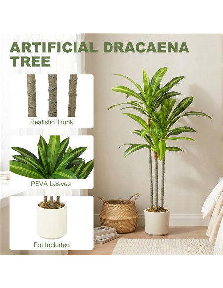 HOMCOM 90cm Lifelike Fake Tree, Artificial Dracaena Tree with Bendable Trunks, Green - pic 192868 | FastDaddyshop
