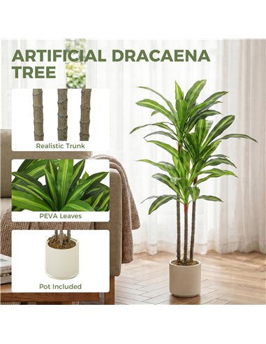 HOMCOM 90cm Lifelike Fake Tree, Artificial Dracaena Tree with Bendable Trunks, Green
