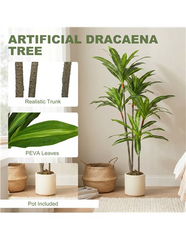 HOMCOM 150cm Lifelike Fake Tree, Artificial Dracaena Tree with Bendable Trunks, Green