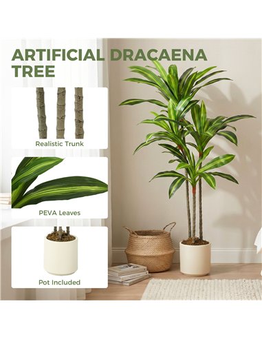 HOMCOM 120cm Lifelike Fake Tree, Artificial Dracaena Tree with Bendable Trunks, Green