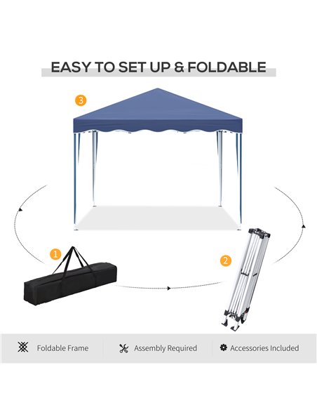 Outsunny 3x3m Pop Up Gazebo with Carry Bag, Adjustable Height, Wave Edge, Blue - pic 19290 | FastDaddyshop