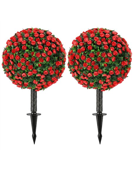 HOMCOM Artificial Rose Topiary UV Resistant, 2-Pack Fake Plants, 55 cm, Red - pic 192901 | FastDaddyshop