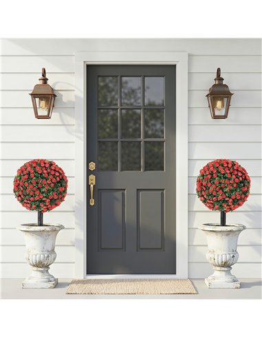 HOMCOM Artificial Rose Topiary UV Resistant, 2-Pack Fake Plants, 55 cm, Red
